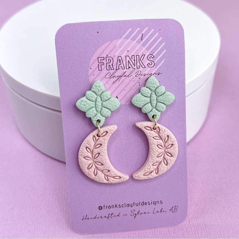 Crescent Moon Handmade Polymer Clay Dangle Earrings